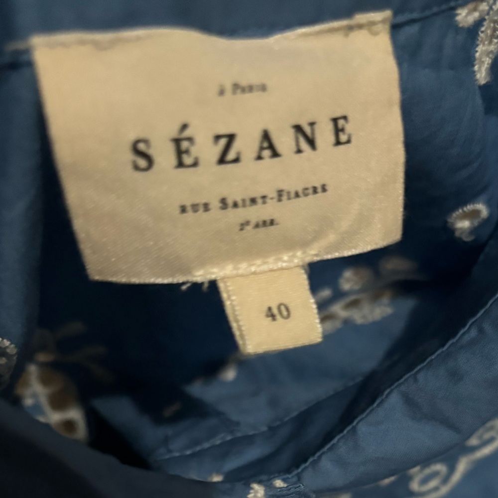 🌼Sezane ELVIRA BLOUSE in CREAM Blue CHAMBRAY Embroidered Button-Up Blouse - Picture 11 of 11